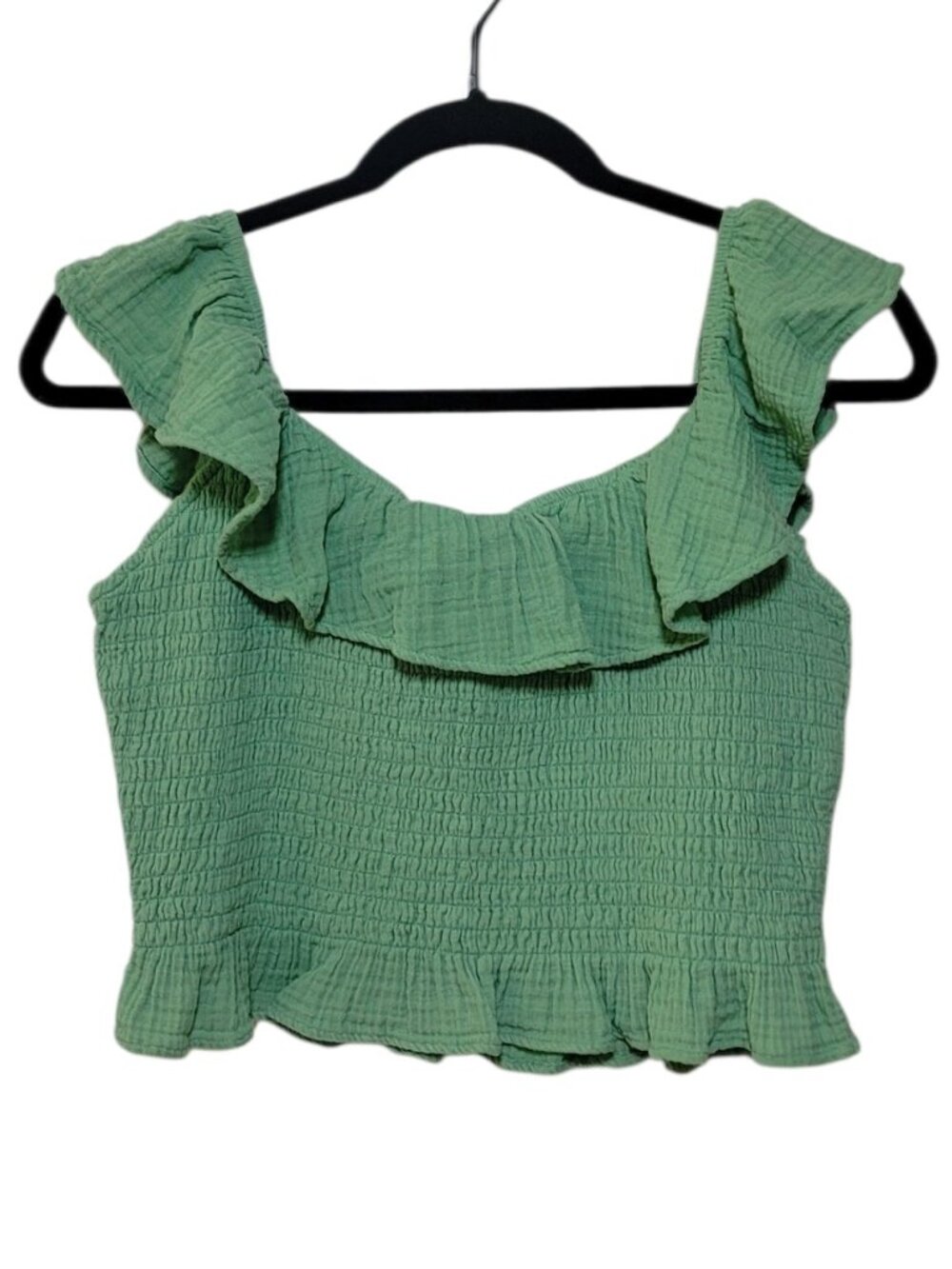 American Eagle Smocked Ruffle Crop Top Tank Medium Green Boho Chic Y2K